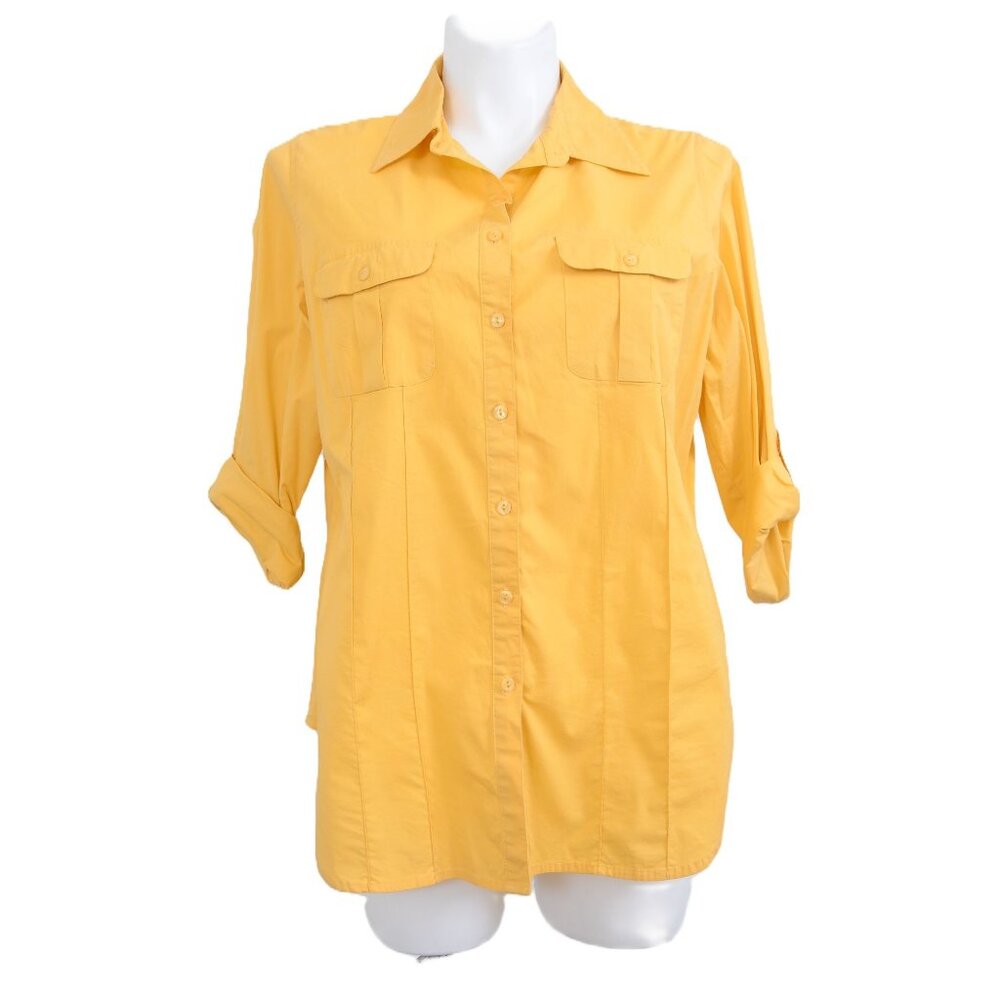 Avenue Stretch Womens Plus 18/20 Yellow Button-Up Utility Shirt Roll-Tab Sleeves